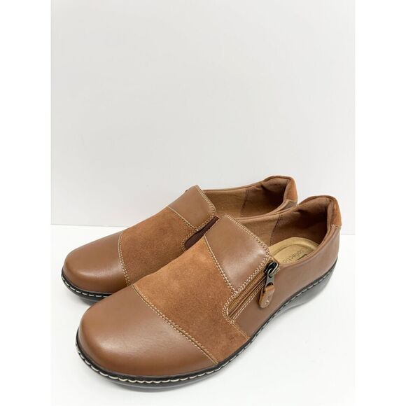 Clarks Shoes - Clarks Leather Slip On Comfort Shoes Size 11 Wide Brown Cora Harbor NEW